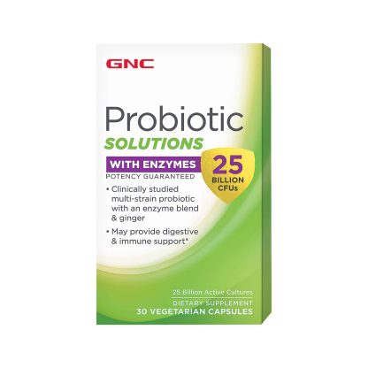GNC Probiotic Solutions With Enzymes 25 Bill CFUs - 30 cápsulas.