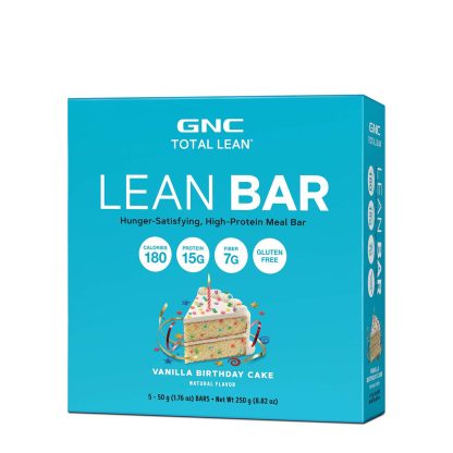 GNC Lean Bar Vanilla Birthday Cake – Caja con 5 unidades.