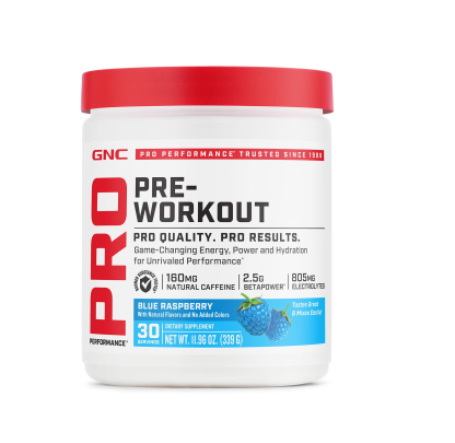 GNC Pre-Workout - Blue Raspberry, 30 servings.